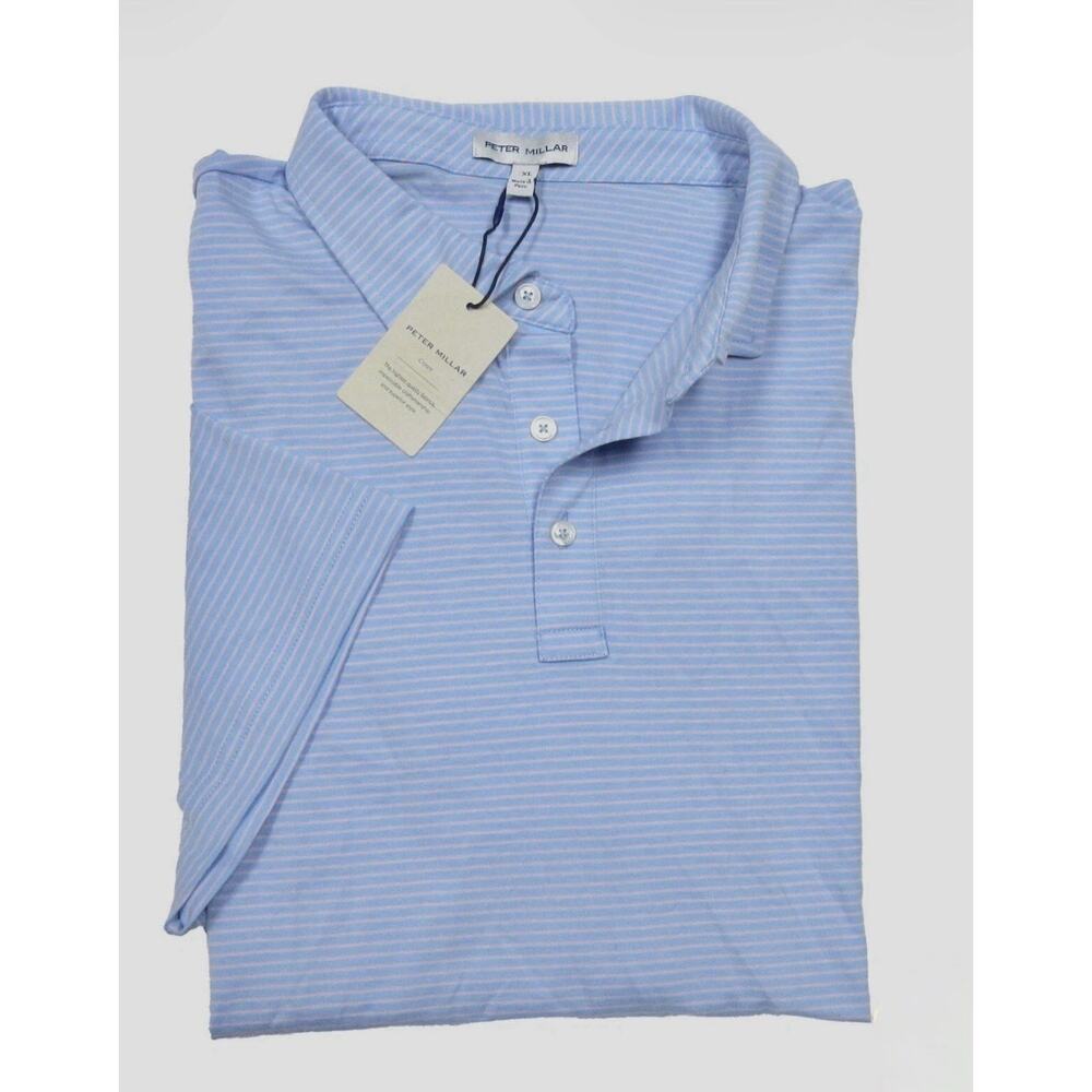 Peter Millar Coastal Blue/Pink Stripe Pilot Mill Halifax Crown Polo Shirt XL